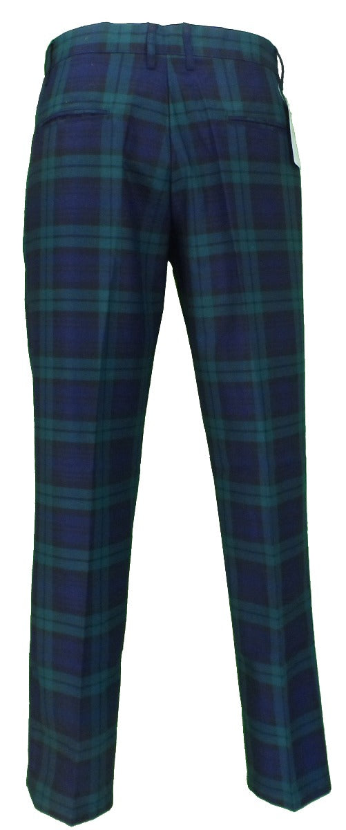 Run & Fly Mens 60s Vintage Retro Mod Checked Blackwatch Tartan Skinny Fit Trousers