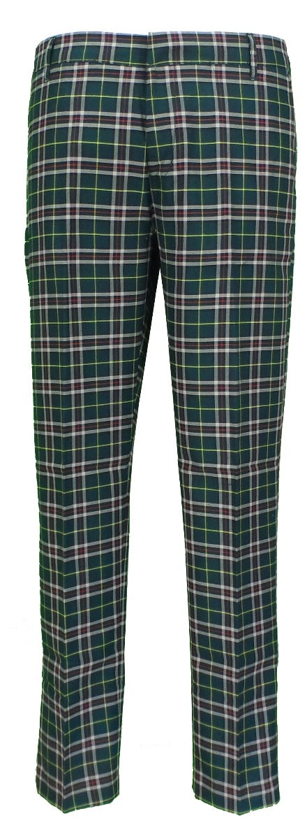 Run & Fly da uomo, pantaloni skinny fit in tartan verde a quadri vintage retrò anni '60