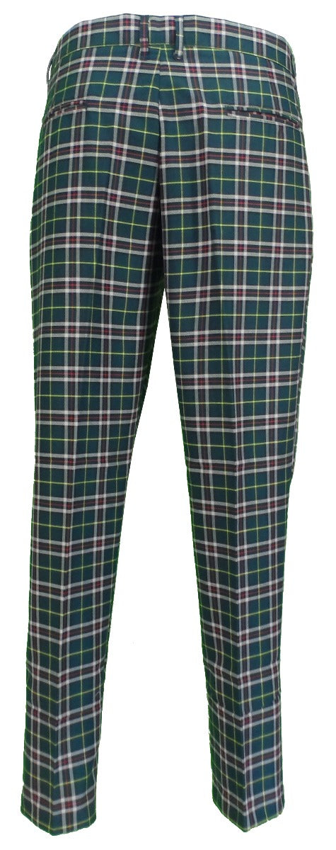 Run & Fly Mens 60s Vintage Retro Mod Checked Green Tartan Skinny Fit Trousers