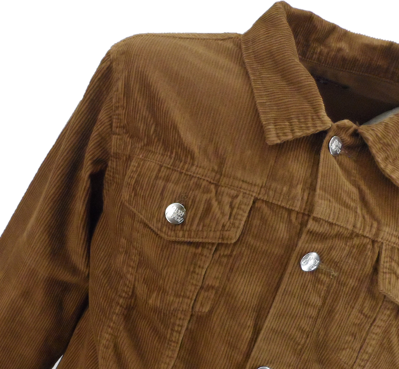 Run & Fly Mens 60s Retro Vintage Tan Cord Western Trucker Jacket