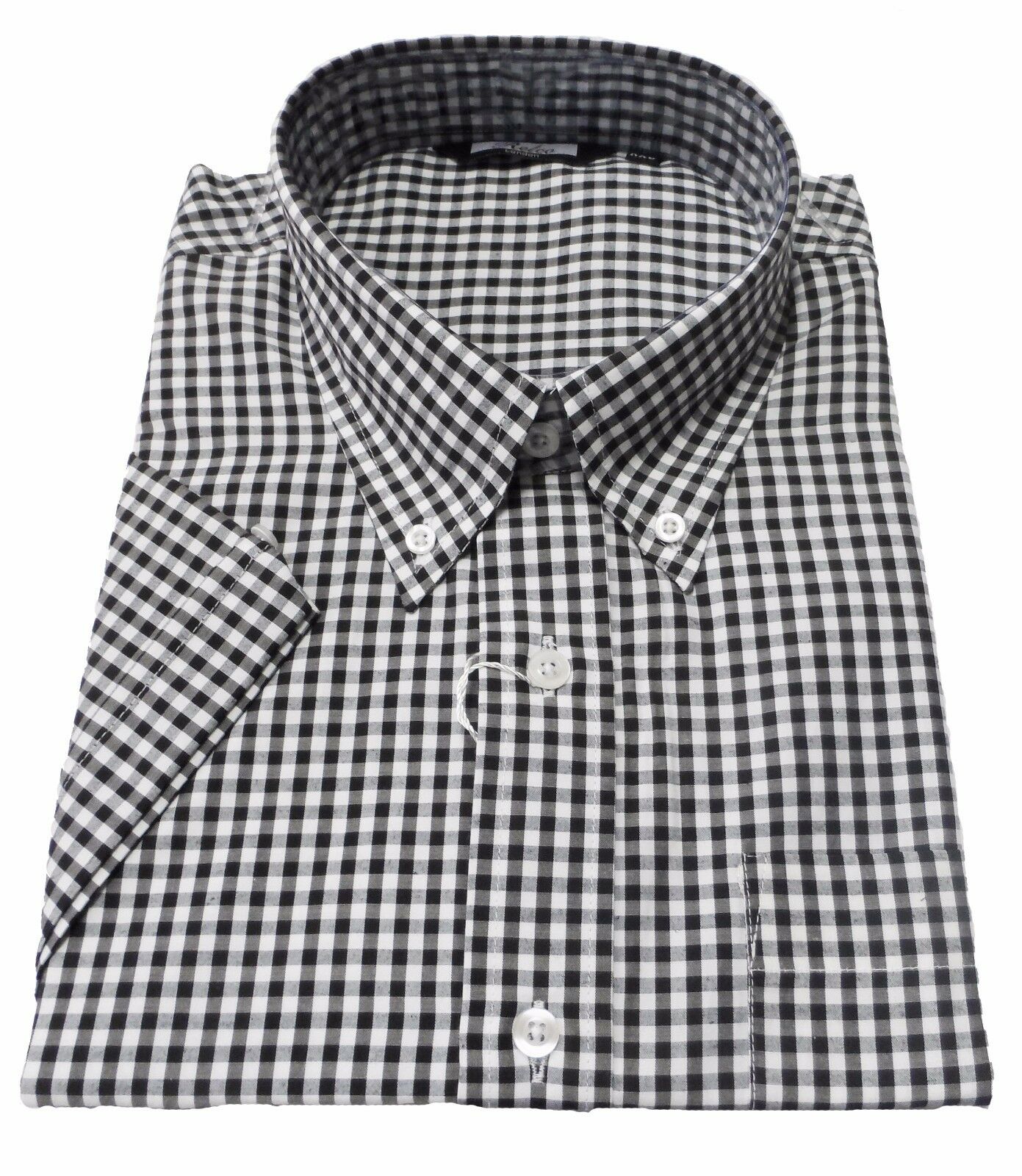 Relco Short Sleeved Black Gingham Check Button Down Shirts