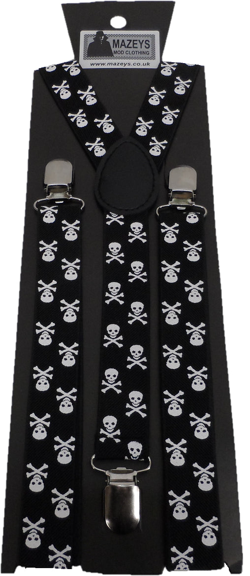 Mazeys Mens Skull One Inch 3 Clip Braces