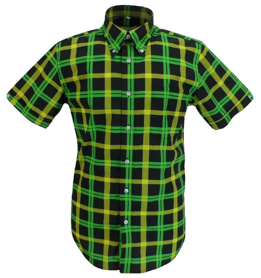 Mazeysメンズ グリーン/ブラック チェック コットン 100% 半袖シャツ