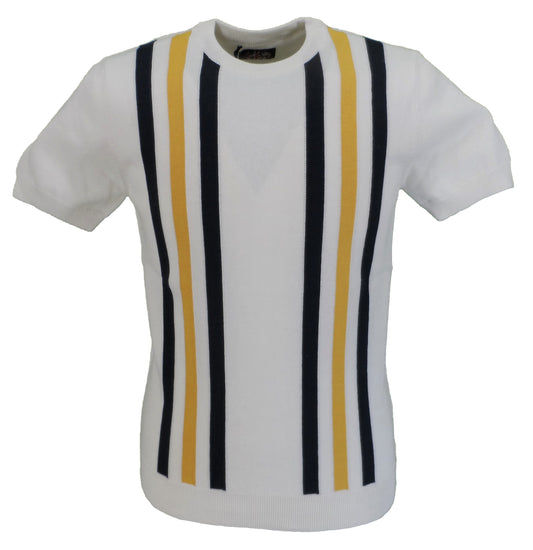 Ska & Soul Mens Ecru/Navy/Gold Striped Knitted T Shirts
