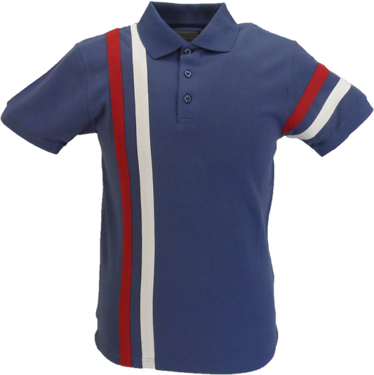 Ska & Soul dunkelblaues Rennstreifen-Poloshirt aus 100 % Baumwolle