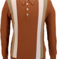 Ska & Soul Mens Ginger Brown Cable Front Striped Knitted Spear-Point Polo Shirt