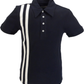 Ska & Soul Mens Navy Blue Twin Stripe Panel Polo Shirt