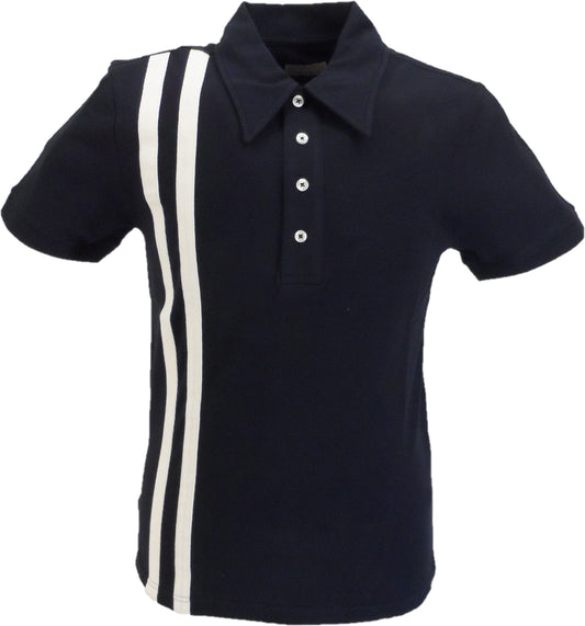 Ska & Soul Mens Navy Blue Twin Stripe Panel Polo Shirt