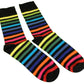 Mens 2 Pair Pack Black Rainbow Multi Striped Retro Socks