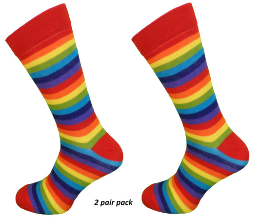 Mens 2 Pair Pack Rainbow Multi Striped Retro Socks