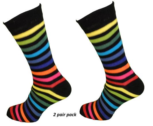Herre 2 par pakke sorte regnbue multistribede retro Socks