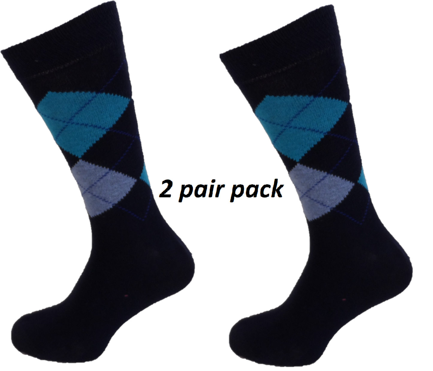 Mens 2 Pair Pack of Navy Blue Argyle Patterned Socks