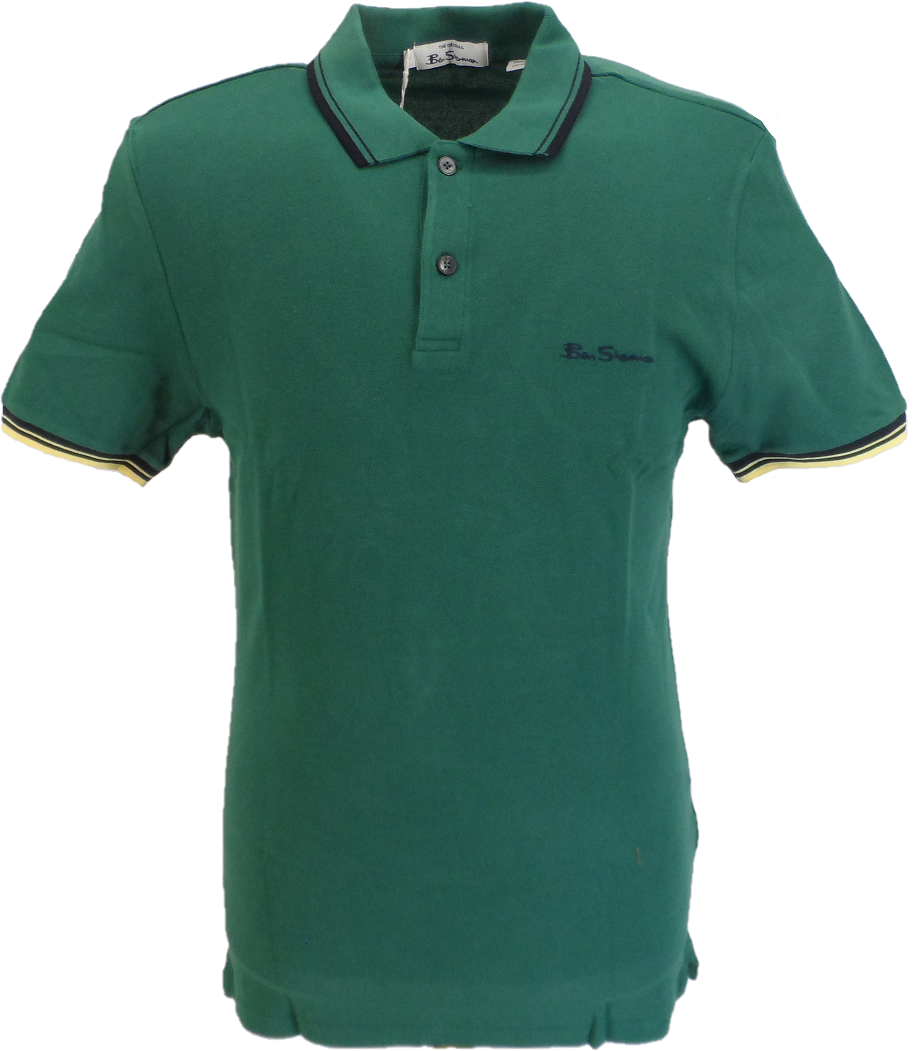 Ben Sherman Mens Signature Fraser Green 100% Cotton Polo Shirt …