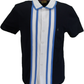 Gabicci Vintage Mens Navy Blue Button Up Striped Polo Shirt