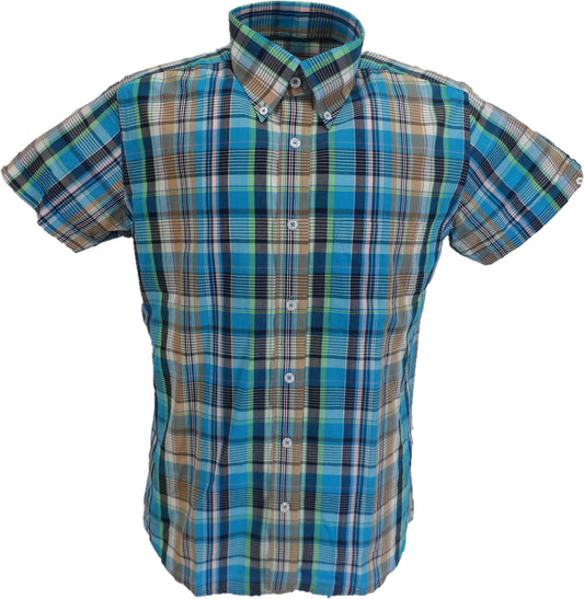 Real Hoxton Mens Sky Blue Check Short Sleeved  Button Down shirts …