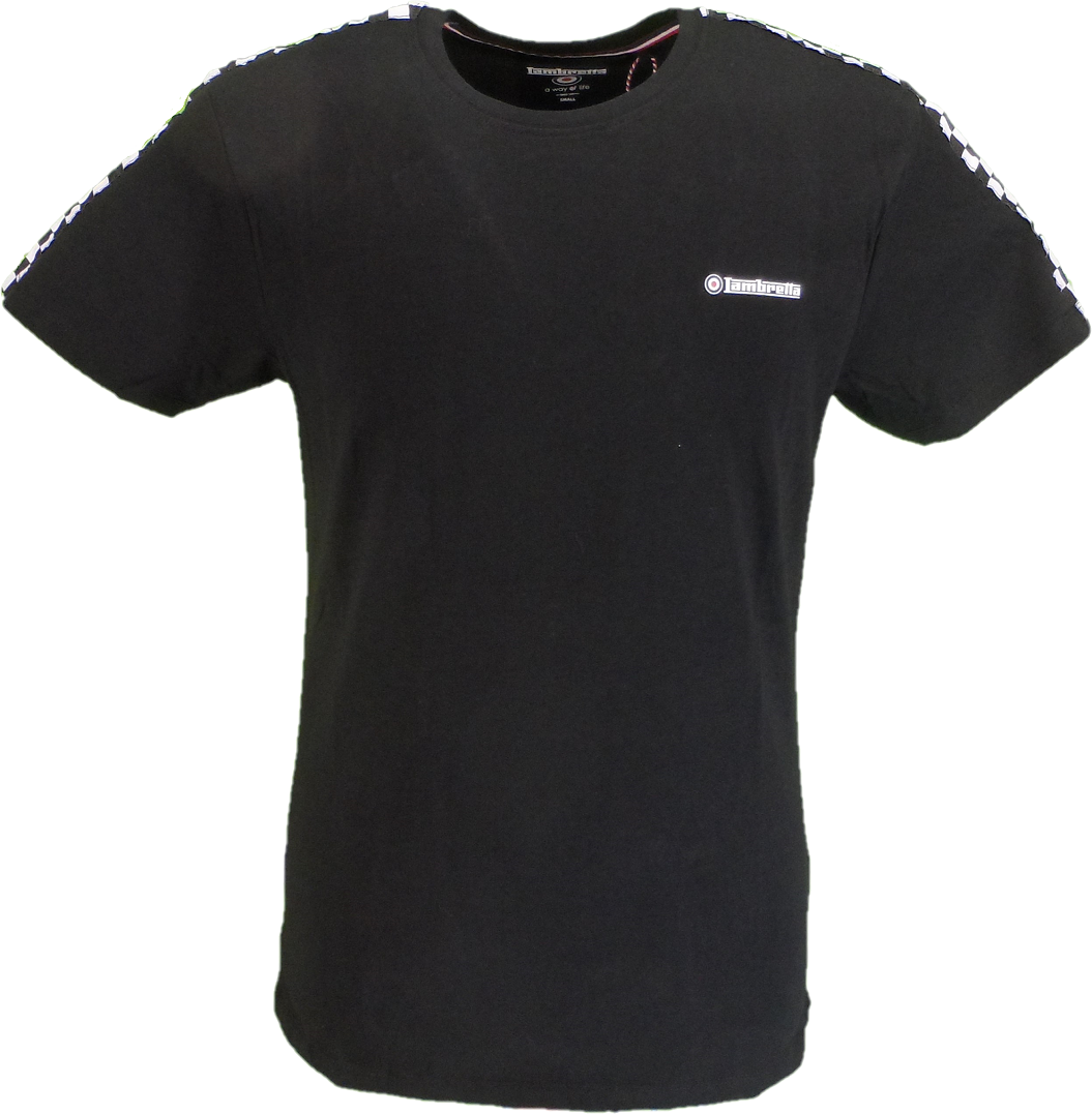 Lambretta Black Checkerboard Taped Shoulder Cotton T Shirt