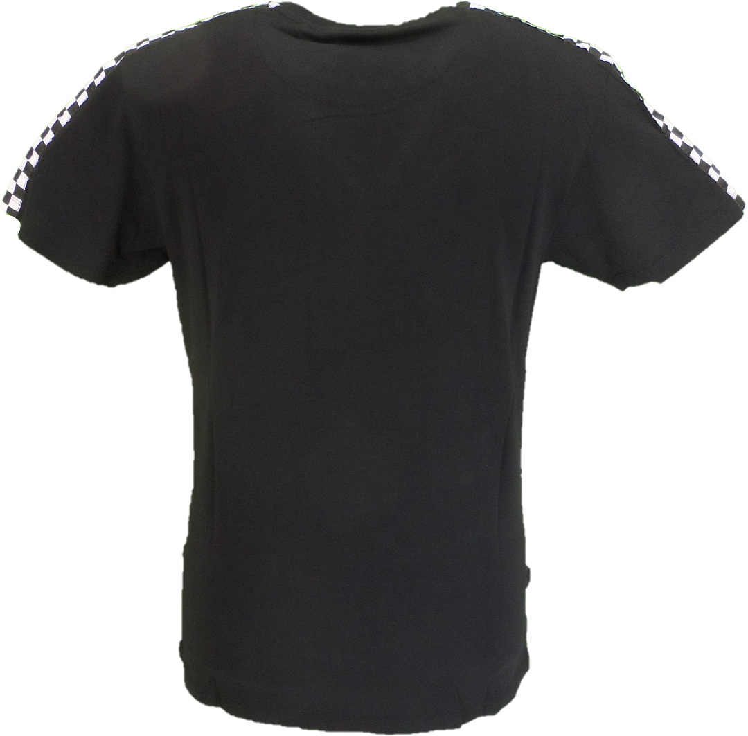 Lambretta Black Checkerboard Taped Shoulder Cotton T Shirt