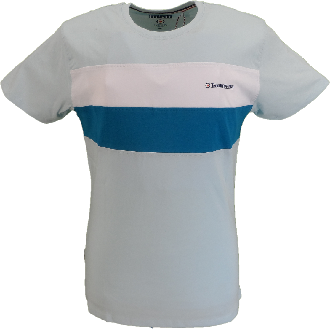 Lambretta Mens Cool Blue Cut and Sew Striped Retro T-Shirt
