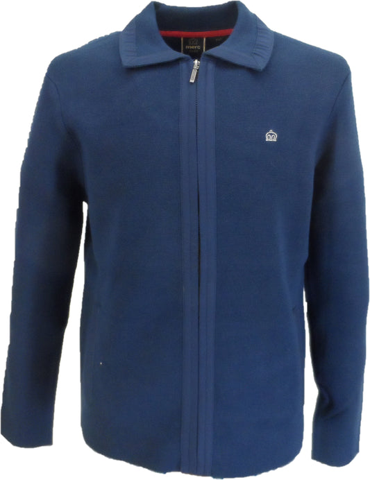 Merc Gover Navy Mens Knitted Zipped Cardigan Polo