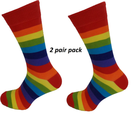 Lot de 2 paires de Socks rétro à rayures épaisses arc-en-ciel pour homme