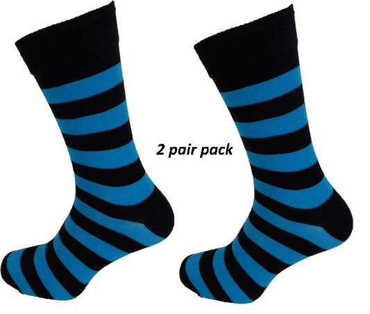 Mens 2 Pair Pack Turquoise/Black Striped Retro Socks