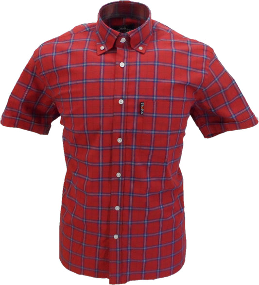 Trojan Mens Red Check 100% Cotton Short Sleeved Shirts and Pocket Square