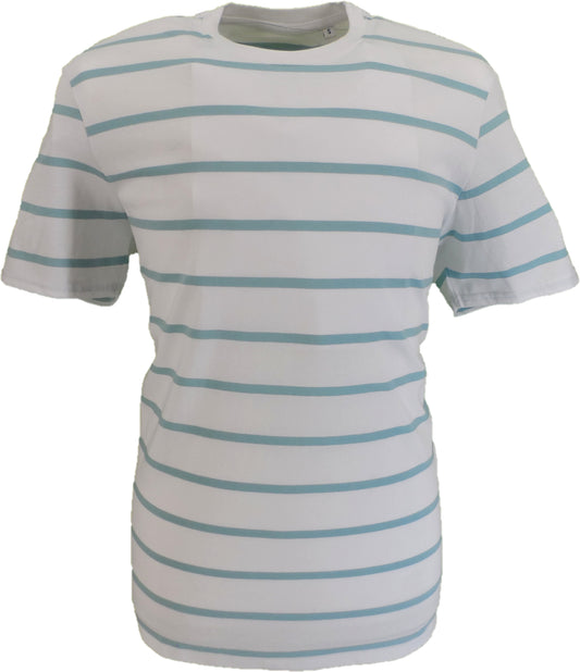 Camiseta a rayas retro mod holgada blanca de los años 60 y 70 para hombre