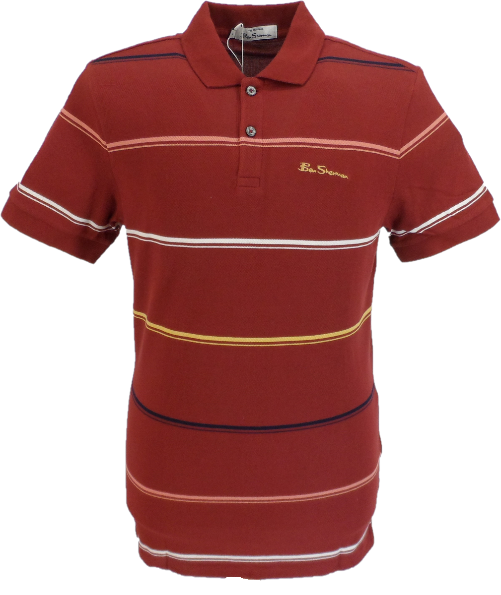 Ben Sherman Herren-Poloshirt in Weinrot mit feinem Streifenmuster