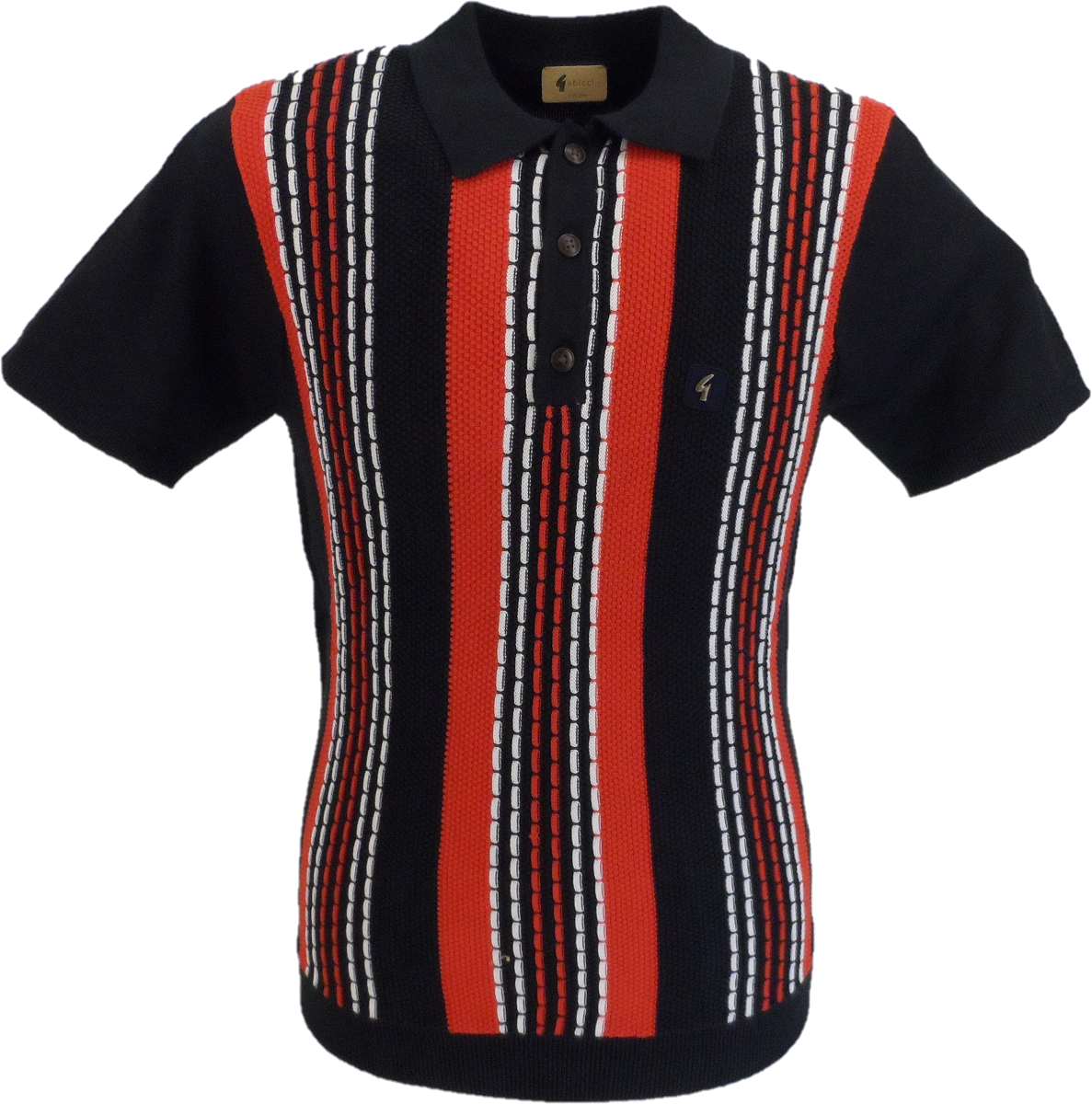 Gabicci Vintage Mens Navy Caan Textured Stripe Knitted Polo Shirt