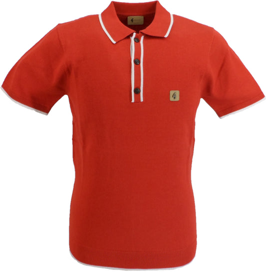 Gabicci Vintage Mens Poppy Red Lineker Short Sleeve Knitted Polo Shirt