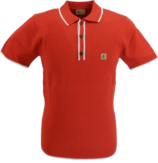 Gabicci Vintage Herren-Mohnrotes Lineker-Kurzarm-Strickpoloshirt