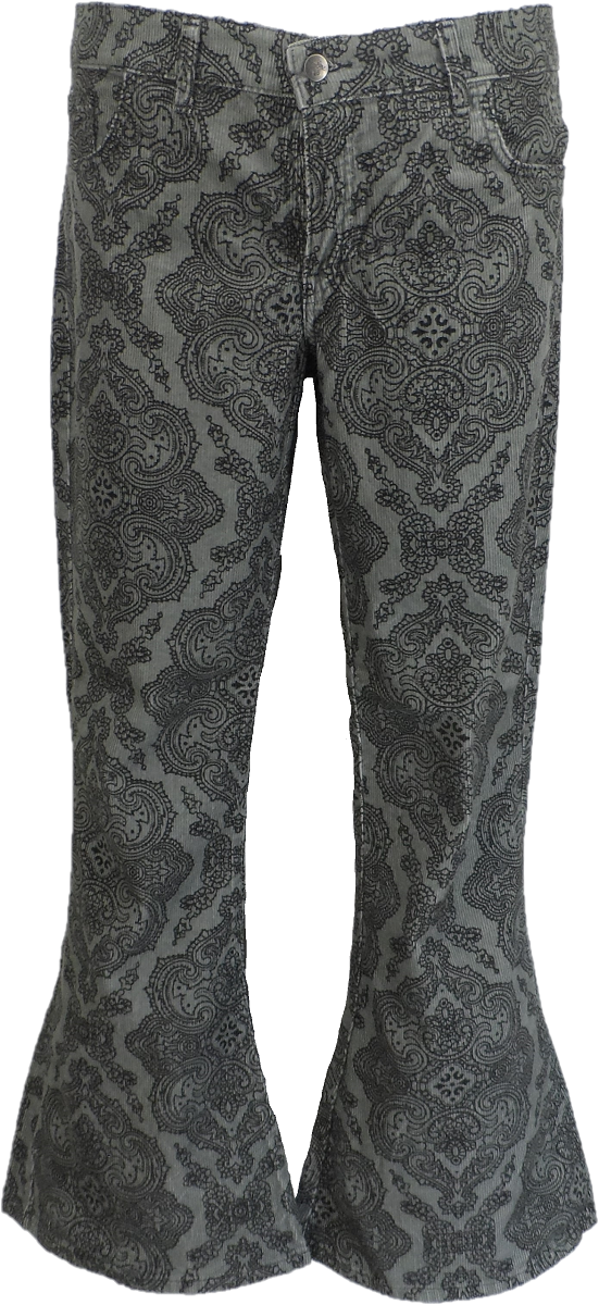 Run & Fly Mens Silver Grey Vintage Jimi Hendrix Paisley Retro Bellbottom Flares