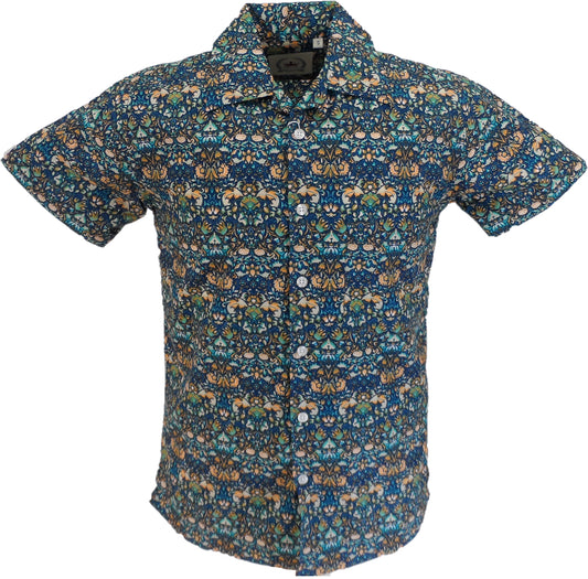 Relco Herren-Hemd im Retro-Stil, blau, mehrfarbig, Paisleymuster, hawaiianisch
