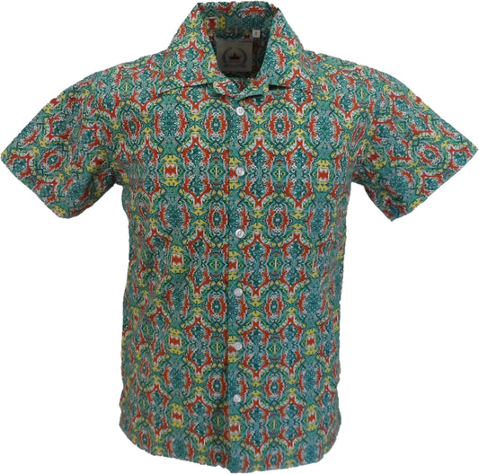 Relco Mens Green Floral Retro Hawaiian Shirt