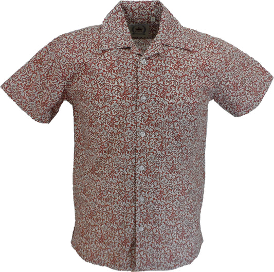 قميص هاواي ريترو للرجال Relco باللون العنابي الزهري