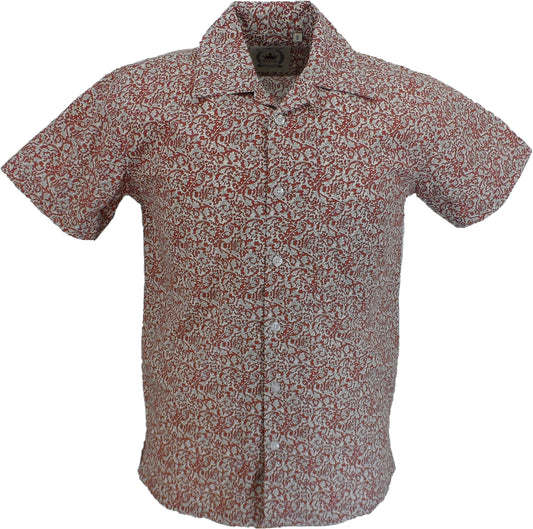 Relco Mens Burgundy Floral Retro Hawaiian Shirt