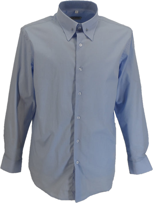 Mazeys Mens Blue Pin Collar Cotton Long Sleeved Retro Shirts