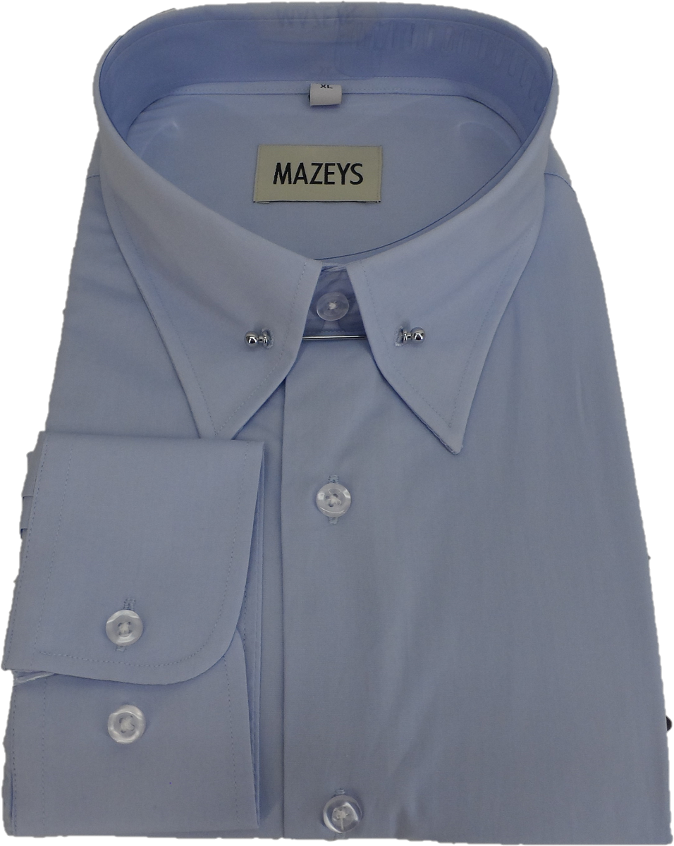 Mazeys Mens Blue Pin Collar Cotton Long Sleeved Retro Shirts