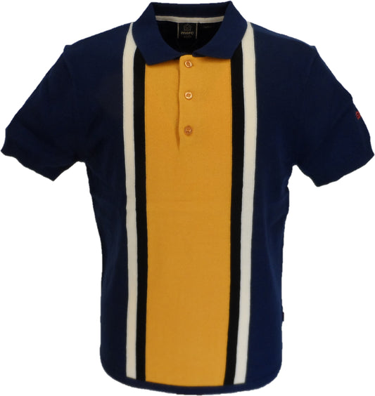 Merc Mens Derrick Navy Blue Vintage Knitted Mod Polo Shirts