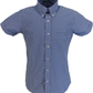 Relco Short Sleeved Blue Gingham Check Cotton Rich Button Down Shirts