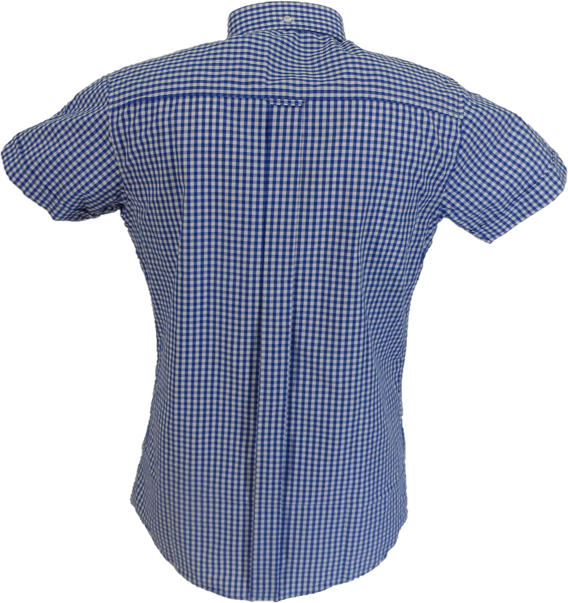 Relco Short Sleeved Blue Gingham Check Cotton Rich Button Down Shirts