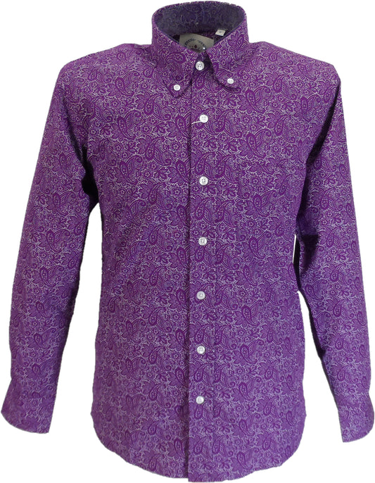 Purple Paisley Shirt - Relco Long Sleeved Retro Mod Button Down