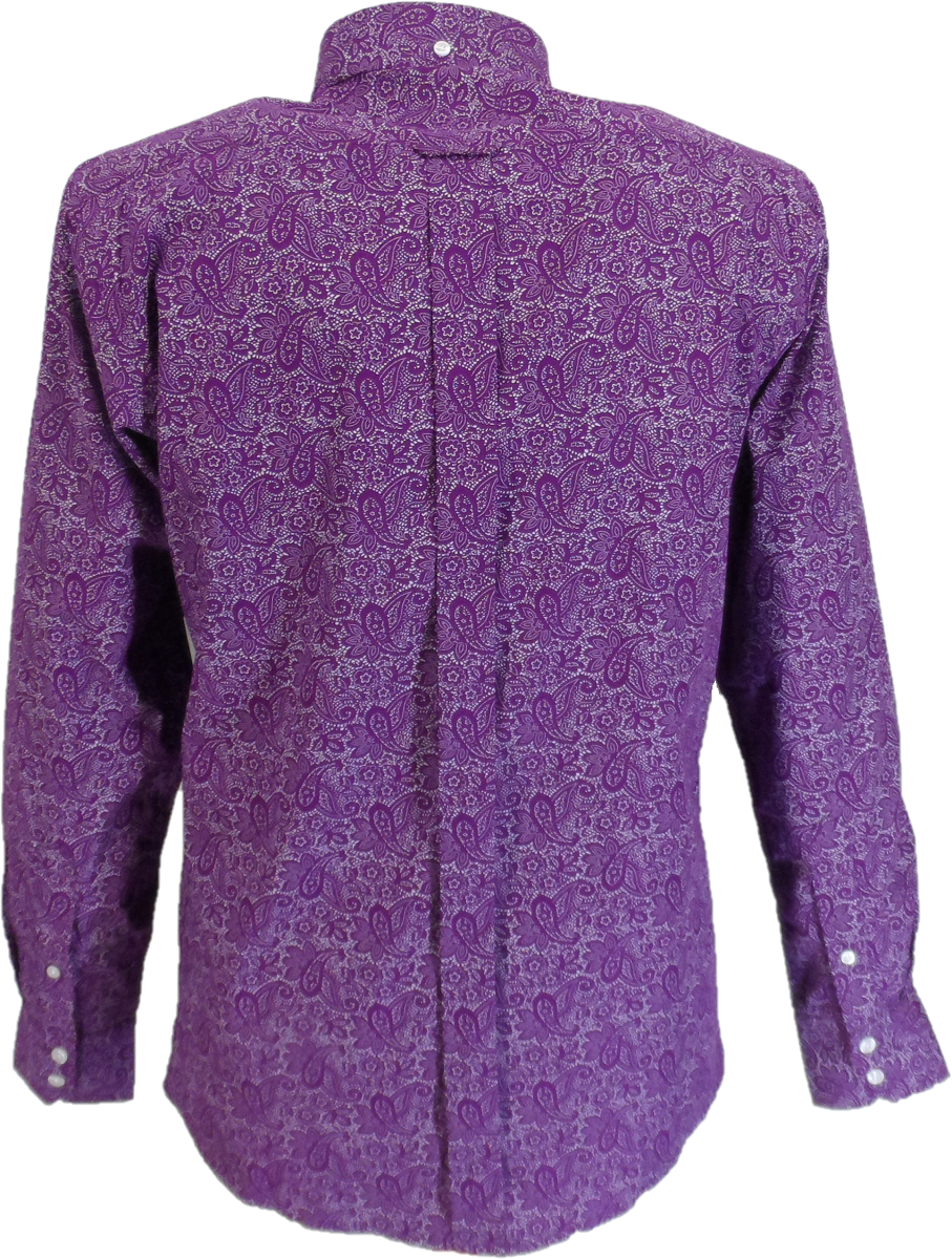Purple Paisley Shirt - Relco Long Sleeved Retro Mod Button Down