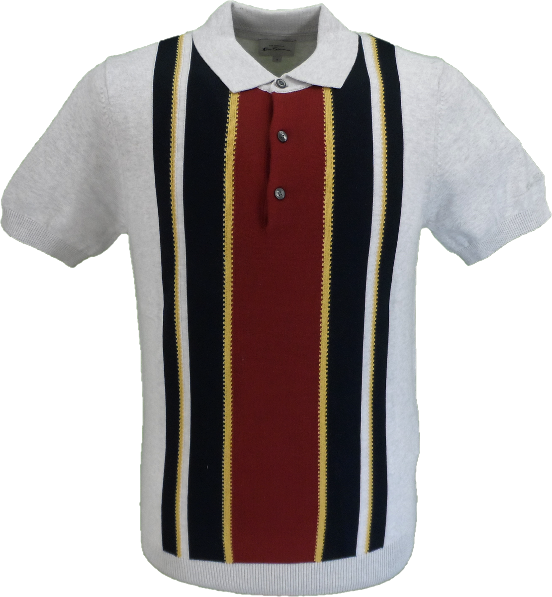 Ben Sherman Ivory Knitted Striped Mod Polo Shirt
