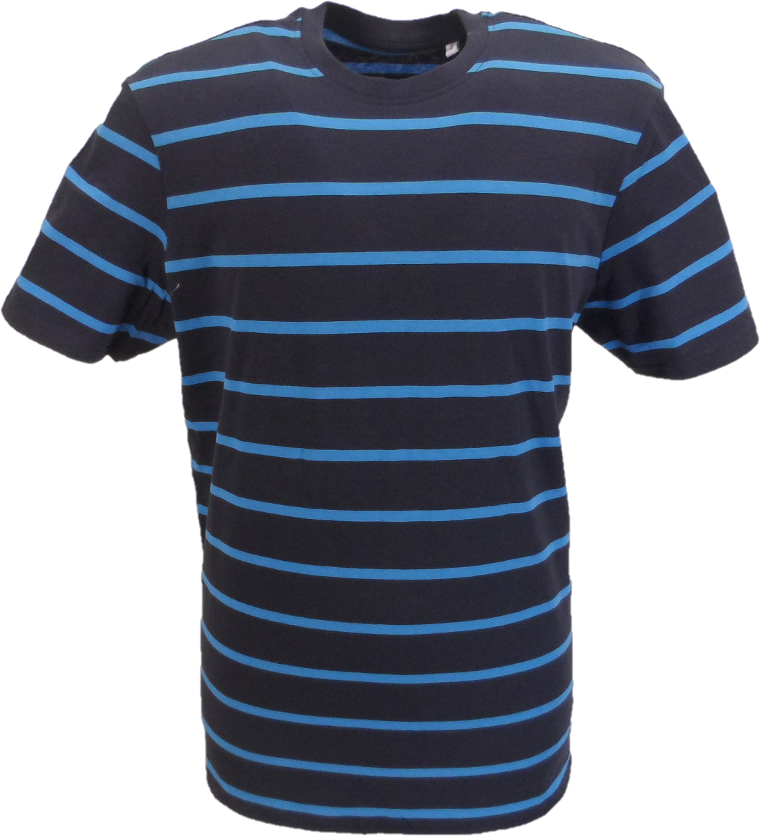 Mens Navy Blue Baggy 60s 70s Retro Mod Striped T Shirt