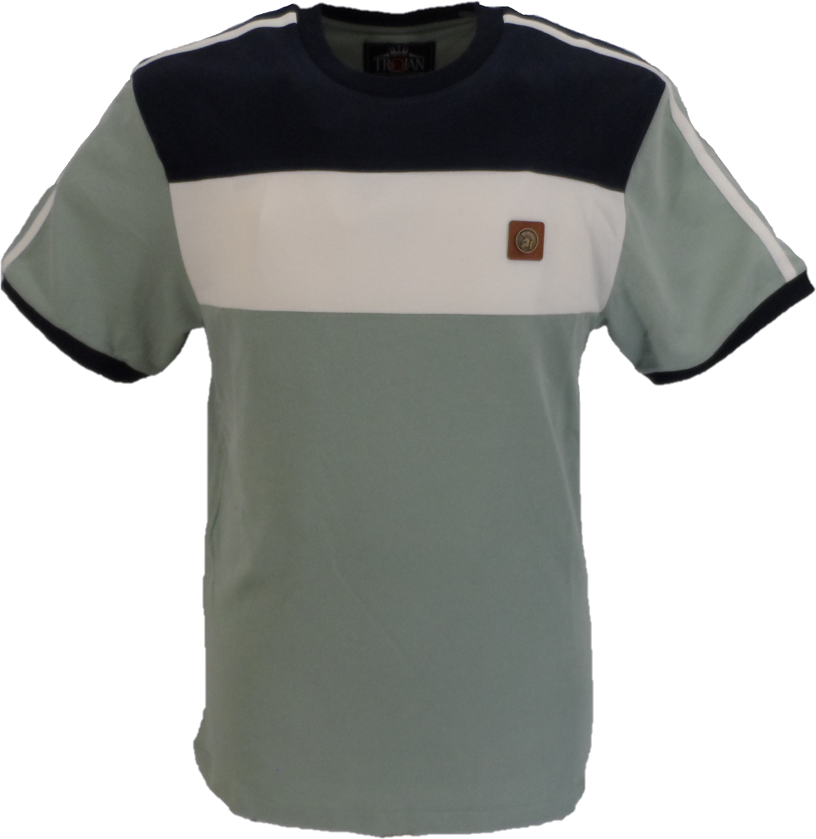 Trojan Herren-T-Shirt aus 100 % Baumwolle, salbeigrün gestreift, pfirsichfarben