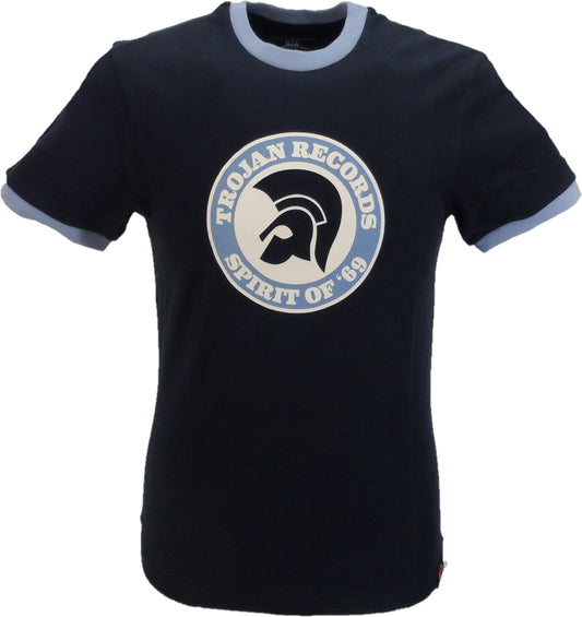 Trojan Records Herren-T-Shirt „Spirit of 69“, Marineblau, 100 % Baumwolle, Pfirsichfarben