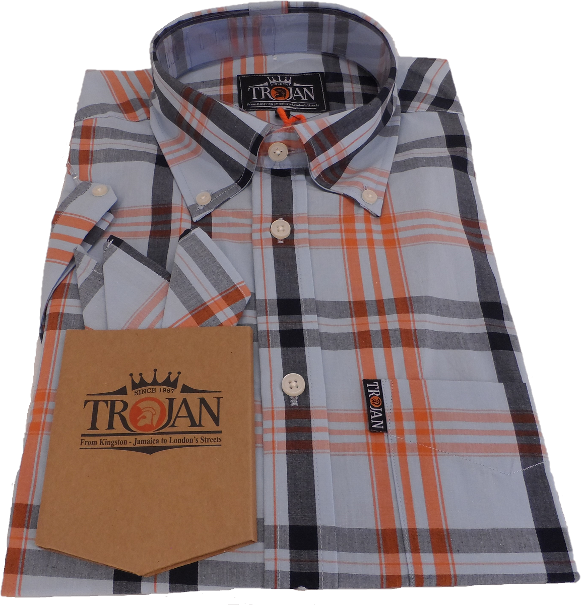 Trojan Mens Sky Check 100% Cotton Short Sleeved Shirts and Pocket Square