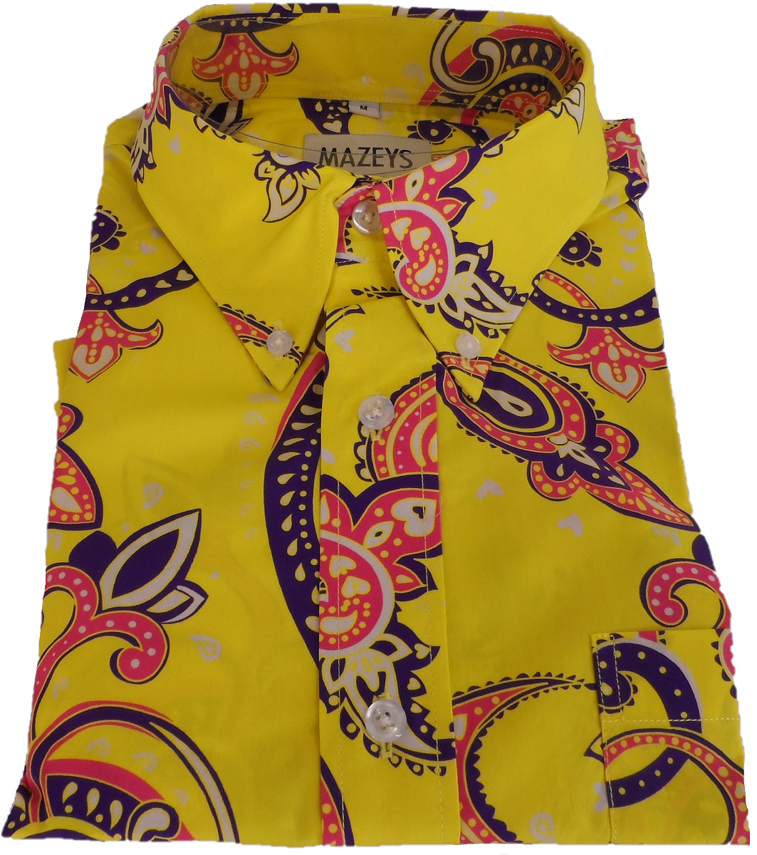 Mens 70s Yellow Psychedelic Paisley Shirt