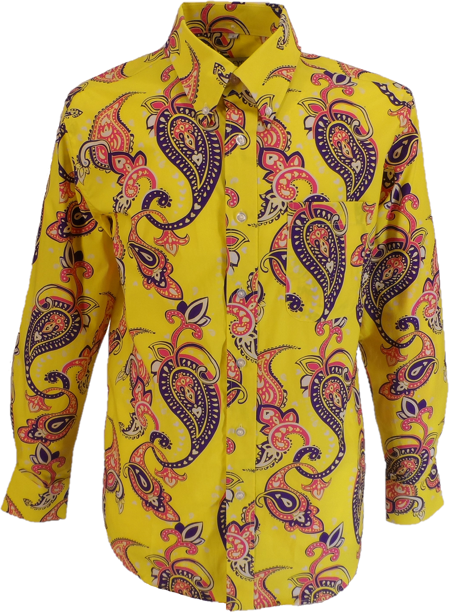 Mens 70s Yellow Psychedelic Paisley Shirt